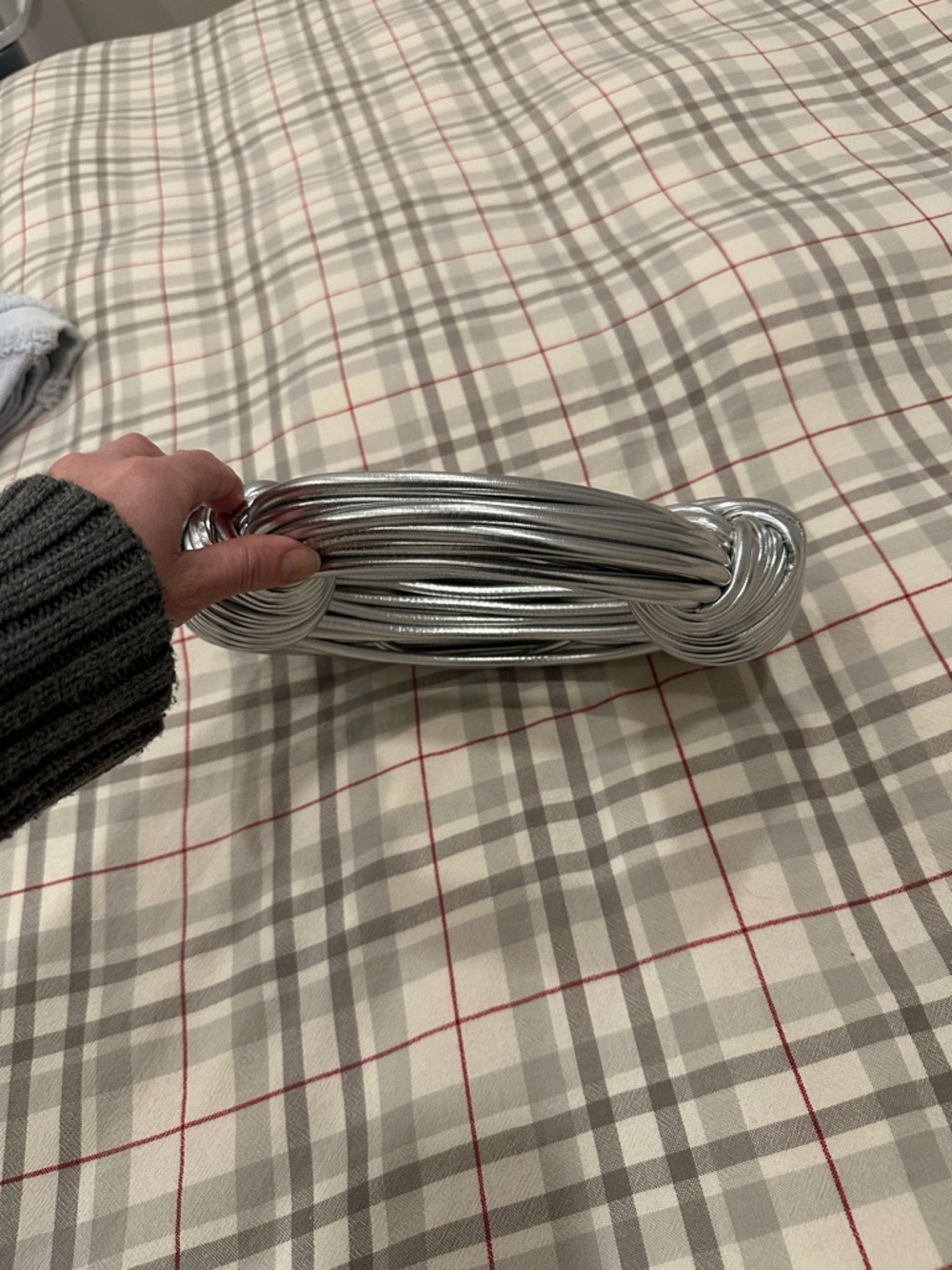 Metallic Silver Knot Handle Shoulder Bag - Picture 6 of 15